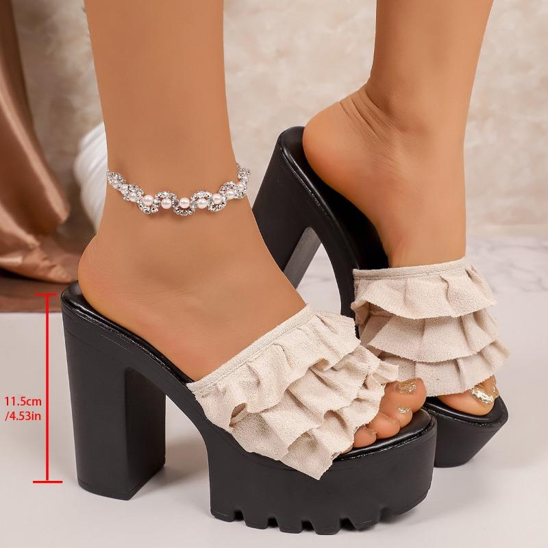 

Ruffle Heeled Slippers for Women Summer Outside Lace Heightened Platform Cool Drag 43 бежевий