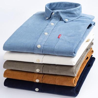 Men's Retro Slim Fit Corduroy Cotton Long Sleeve Shirt - Korean Style, Comfortable & Breathable