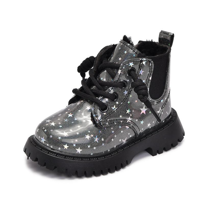 Girls' Fashion Martin Boots, Winter New Arrivals Children's Fleece-lined Boots, Versatile Soft-Sole Warm Low-Cut British Style Boots.