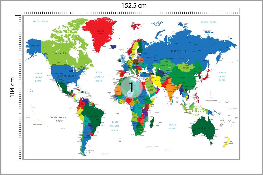 Photomural World Map Non-Woven 152.5x104