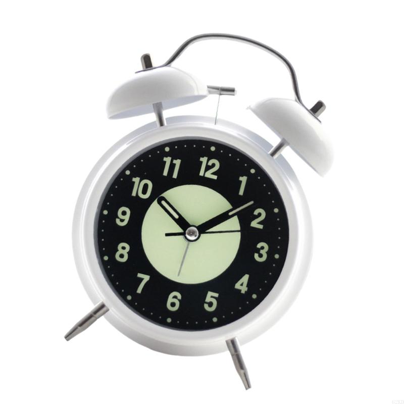 62KD Twin Bells Bedroom Alarm Clock Large Green Glowing Dials Nightlight Feature Loud Wake Up Sound Desk Clock for Student