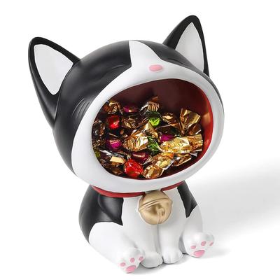 Vukayo Cat Offering a Plate, Metal Tray for Keys, Small Item Storage, Entryway Storage, Tabletop Ornament, Storage Tray, Animal Statue, Sculpture