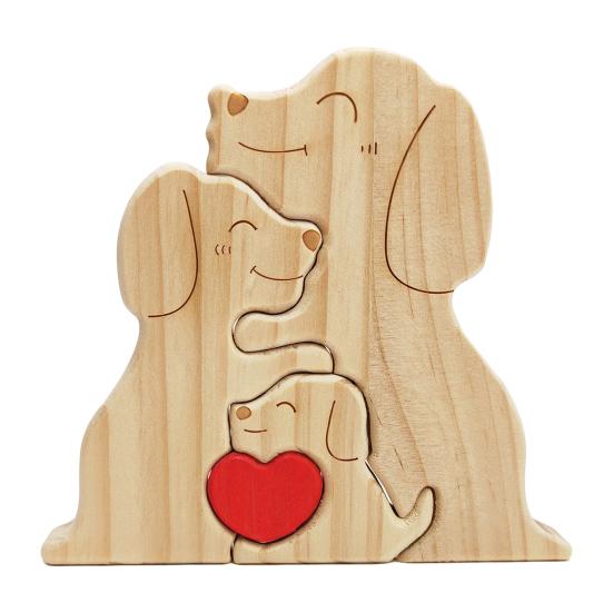 Wooden Dog Family Puzzle Loving Family Dog Jigsaw Puzzle with Red