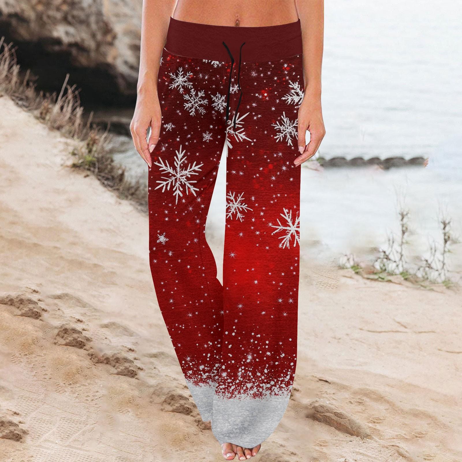 

Женские удобные пижамные брюки с рождественским принтом, широкие брюки на завязках M