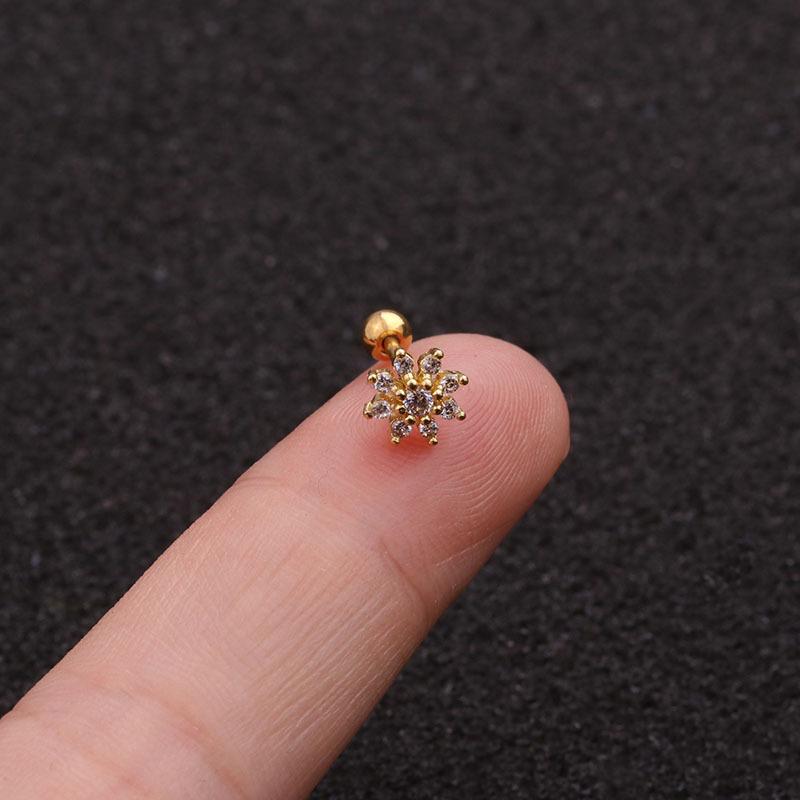 1Pc Explosive Jewelry Stainless Steel Thin Rod Screw Earrings Zircon Cartilage Earrings European And American Ear Piercing