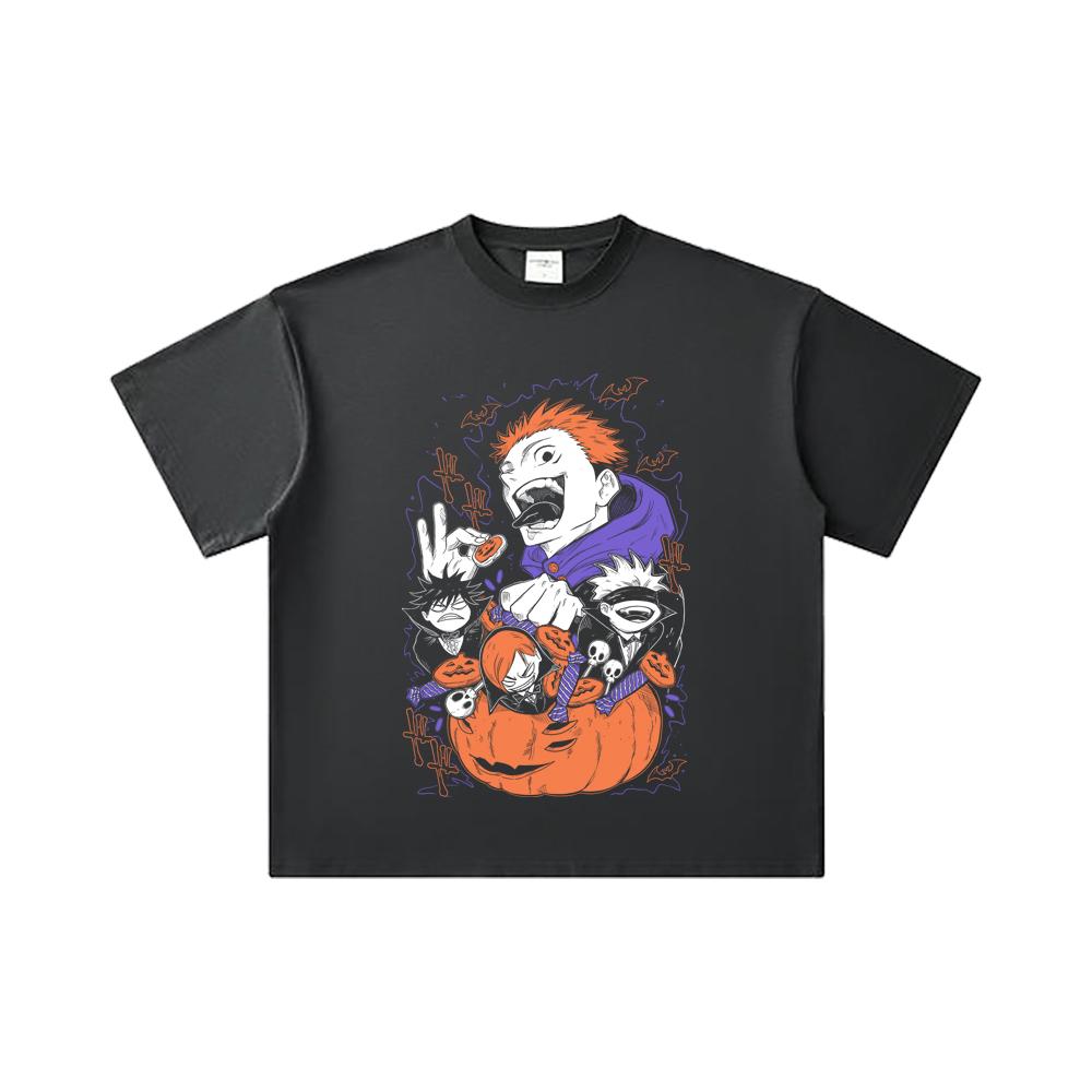 260 GSM Double Yarn 32 Count 100% Cotton Jujutsu Kaisen V56 Halloween Print Unisex Heavy Cotton T Shirt