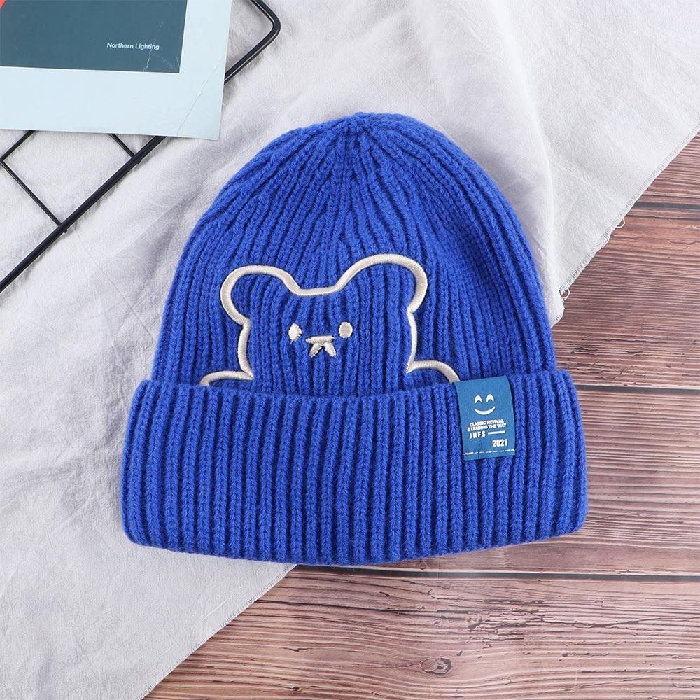 Warm Autumn Skullies Embroidered Bear Winter Women Beanies Wool Hat Korean Style Caps Knitted Hat