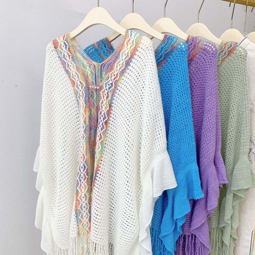 Ethnic Style Ladies Tassel Cape Hollow Wraps Scarf Coat Womens Knitted Shawl