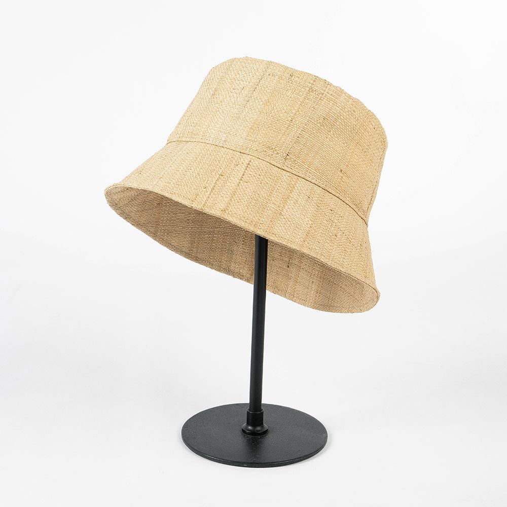 European and American spring and summer new fashion simple raffia fabric flat top bucket hat outdoor travel sunscreen sunshade straw hat