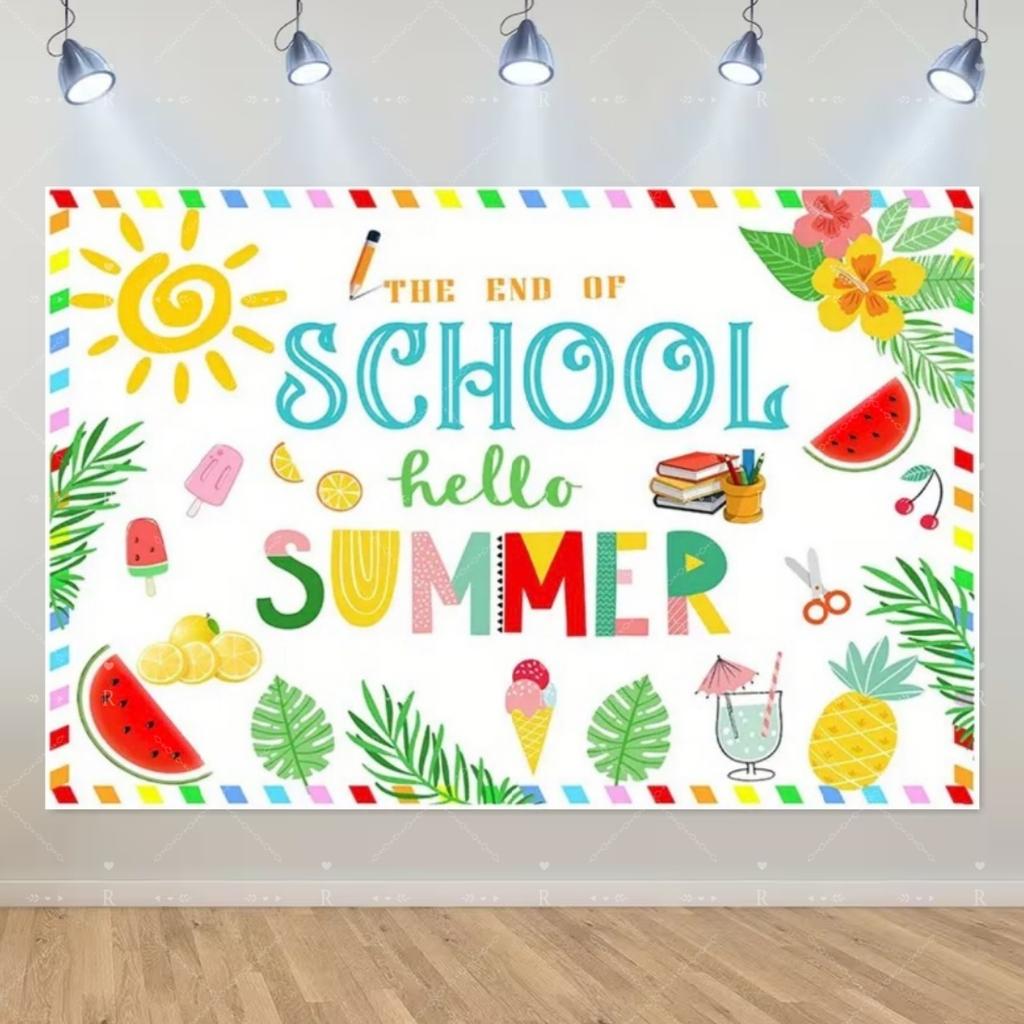 School's Out for Summer Theme Background Summer Pool Party Decoration Backdrop Baby Shower Props Photography Banner Supplies