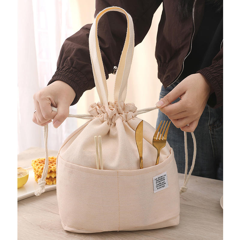 1/3Pcs Drawstring Canvas Insulated Lunch Bag Aluminium Foil Thermal Bento Box Tote Cooler Handbags For Office Outdoor Picnic New
