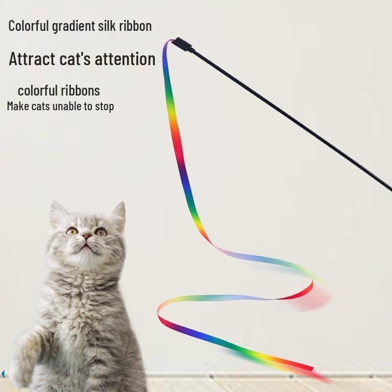 Fairy Rainbow Cat Teaser Toy: Black Rod with Bell & Catnip - Bite-Resistant, Interactive Self-Play