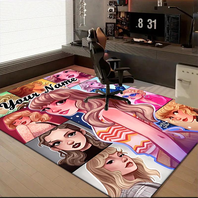 1PC Custom Name Fashionable Women's Portraits Theme Floor Mat Ideal for Living Room, Game Rooms, Office, Bedroom,Floor Mat Playful Design
