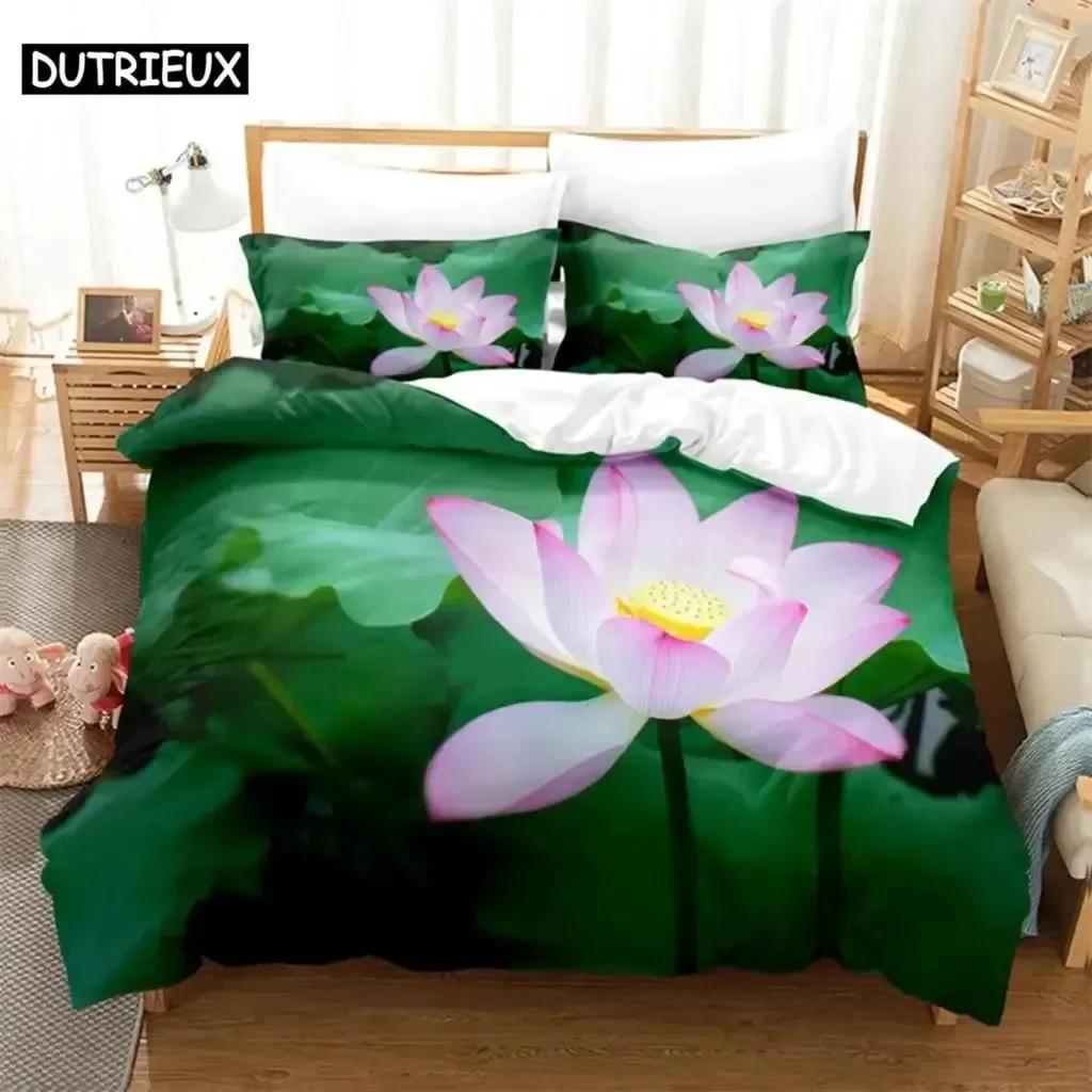 Luxuriös Neu 3D Druck Rosa Lotus Bequemer Bettbezug Bettdecke Kissenbezug Bettwäscheset Kinder Schlafzimmer Dekoration Heimtextil