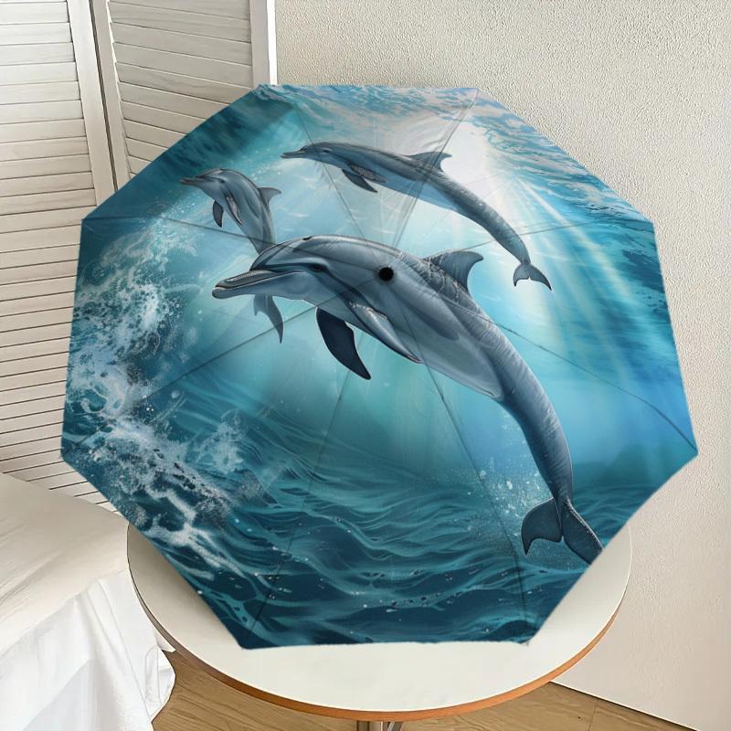 

1pc Oceanic Dolphins Swimming Art Print Umbrella with Plastic Handle,Suitable for All Seasons Home Travel Outdoor UmbrellaDD352
