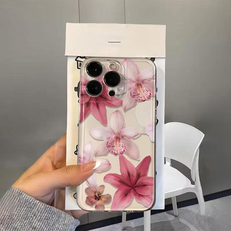 

Pink Lilies Transparent Silicone Phone Case For iPhone 17 16 Pro Max 15 14 13 Mini 12 11 X XR XS 17 Air 16E 15 Plus Soft Cover iPhone 12 mini