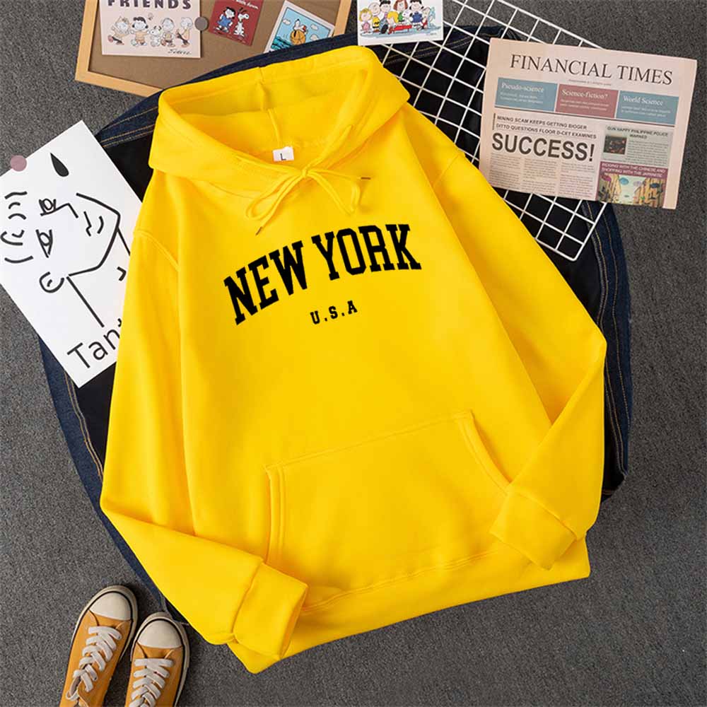 Sudadera con capucha para hombre y mujer, diseño de ciudad de Nueva York, EE. UU., con letras estampadas, estilo Harajuku, informal, holgada, ropa deportiva