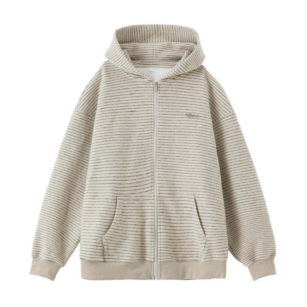 Vintage Color Block Striped Zip Up Hooded Cardigan Sweatshirt Loose Casual Men Warm Outerwear