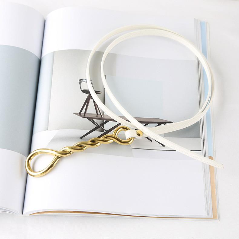 

Fashion Gold Twists Knot Decoration Women Thin Belt For Summer Office And Casual Wear белый