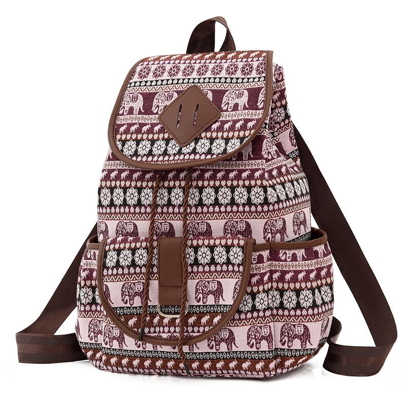1Pc New Ethnic Style Multi-pocket Backpack Female Mori Foreign Style Large Capacity Canvas Schoolbag Casual Outdoor Small Backpack