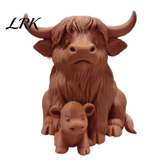 Cute Animal Figurine Rustic Highland Cow Ornament, Terracotta Color 3D Printed Statue, Desktop Decoration for Home Desk Shelf Farmhouse Decor