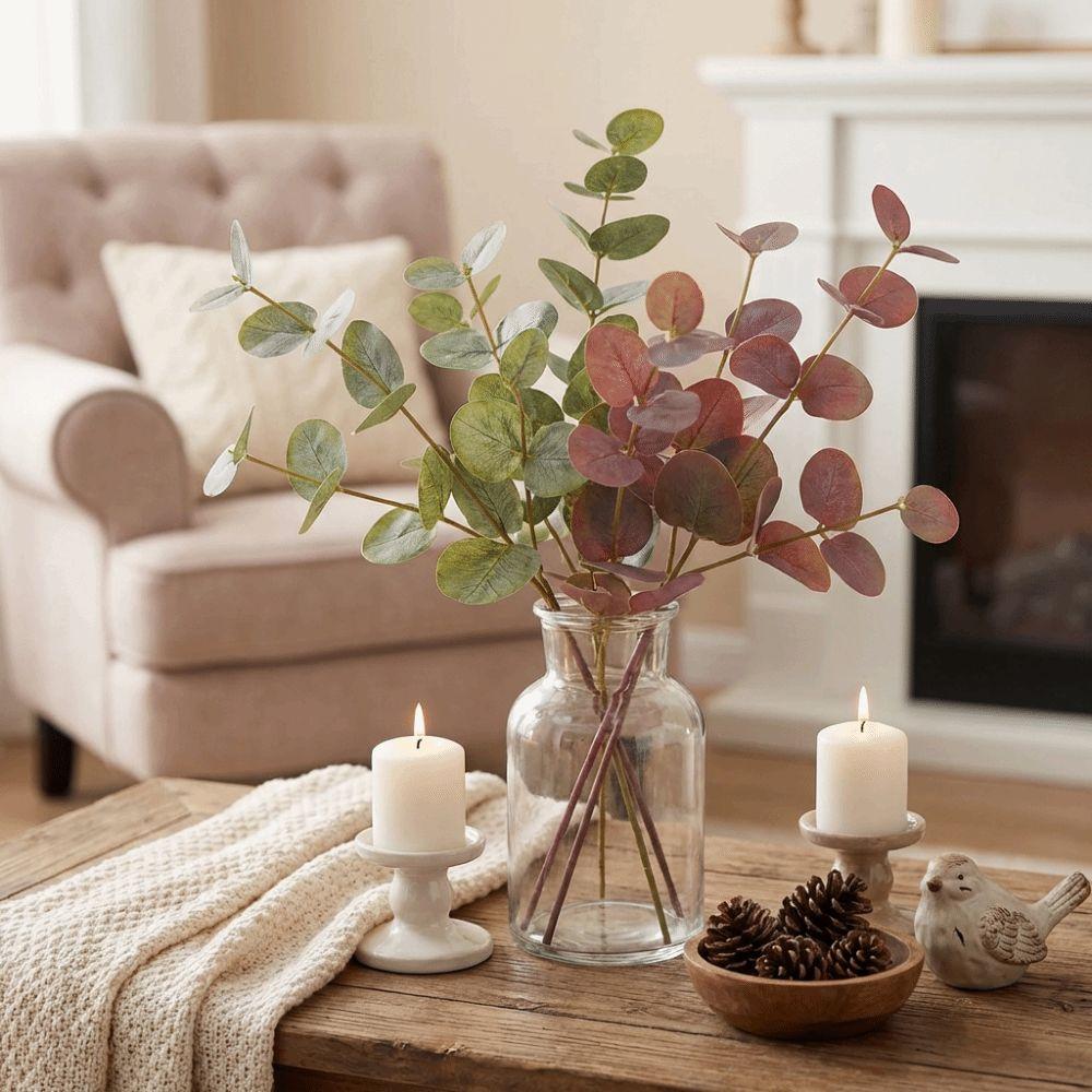 Plastic Fake Plants Background Flower Silk Eucalyptus Leaf Artificial Eucalyptus  Home Decoration