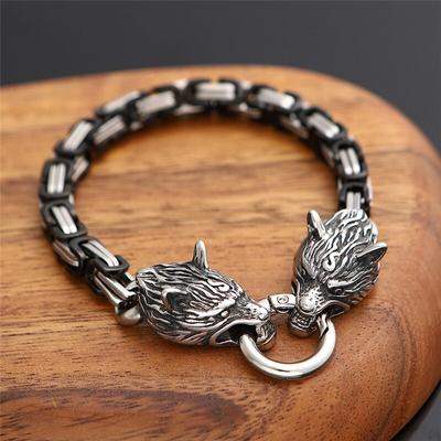 Norse Viking bransoletka z głową wilka mężczyźni nigdy nie znikną ze stali nierdzewnej złoty kwadrat King Chain bransoletki Street Culture akcesoria biżuteria