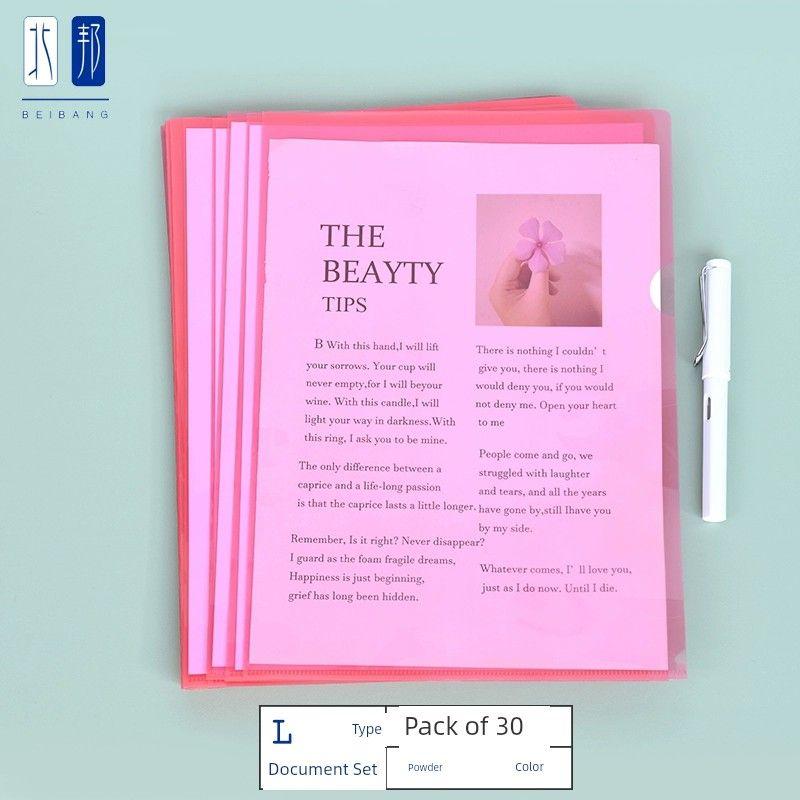

Color Thickened Single Page File Bag File Materials Organize Folders L Clip Open Insert Clip Test Paper Clip Student Resume Protection Wholesale Pink 30 Pack