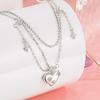 New 925 Silver Heart-Shaped Double Layered Tassel Necklace For Women Exquisite Cross Star Collarbone Chain JewelryGift