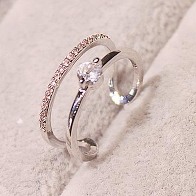 Simple And Fashionable Double-Layer Ring For Women'S Personality Opening, Slightly Inlaid With Zircon Heartbeat Ripple Stacking Tide Jewelry