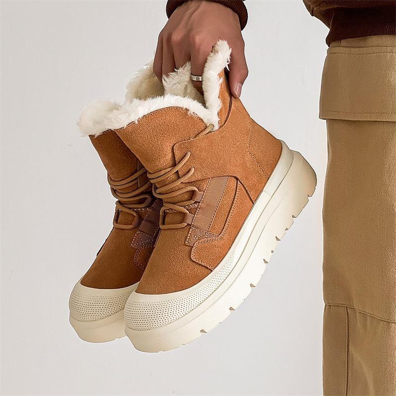 3522 autumn and winter snow boots men's and women's leather outdoor velvet thermal shoes heightened thick-soled winter high-top cotton shoes