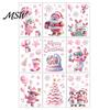Santa Claus Window Decor 9Pcs Pink Christmas Static Clings, Snowman Bunny Penguin Glass Party Decorations Decals, Reusable Xmas Stickers, Holiday for