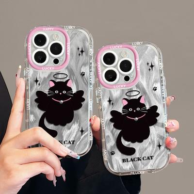 Cartoon Angel Cat for Apple 16promax Phone Case for IPhone15plus Feather Cream 14/13