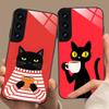 Süße Kaffee-Katze Glas Handyhülle für Samsung Galaxy A56 55 54 53 52 51 36 35 34 23 16 15 5G Buntes Cover