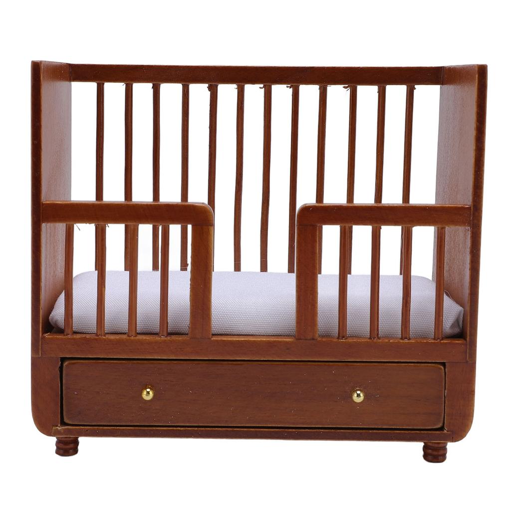 1:12 Maßstab Puppenhausmöbel Kinderbett Birkenholz Puppendekoration Detailliert Realistisch Miniatur