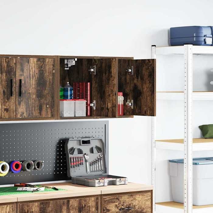 VidaXL Armoires murales de garage 2 pcs chêne fumé bois d'ingénierie, armoire, placard mural de garage, armoire à outils 860616