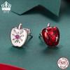 Everjoy Snowflake Apple Asymmetric Stud Earrings, S925 Sterling Silver Christmas Fruit Jewelry for Women