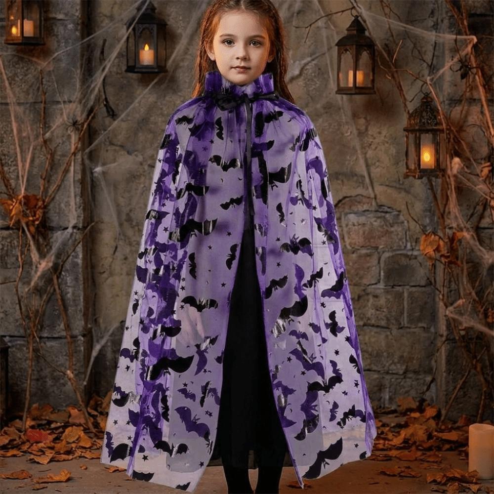 Bat Halloween Tulle Cape Spider Web Cosplay Bridal Costume Retro Kids Mesh Cloak Photoshoot