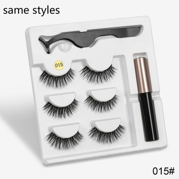 New 3 Pairs Normal Magnetic Eyelashes 5 Magnet 3D Mink Eyelashes Set With Eyeliner Tweezers Natural False LashesMakeup