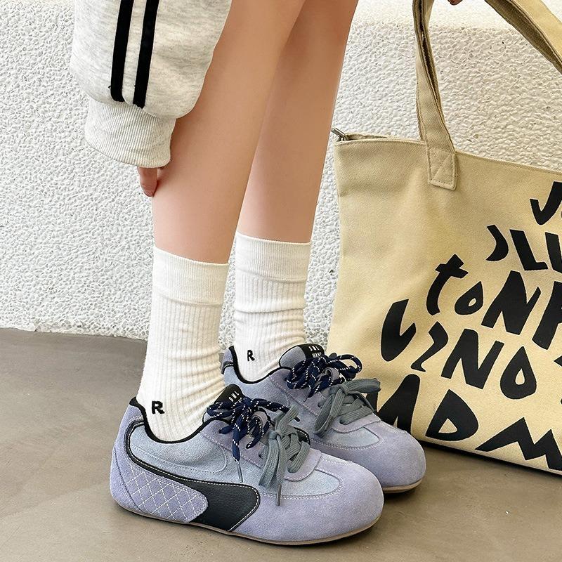 Retro color matching women's spring models breathable flat bottom non-slip leather comfortable casual sports shoes