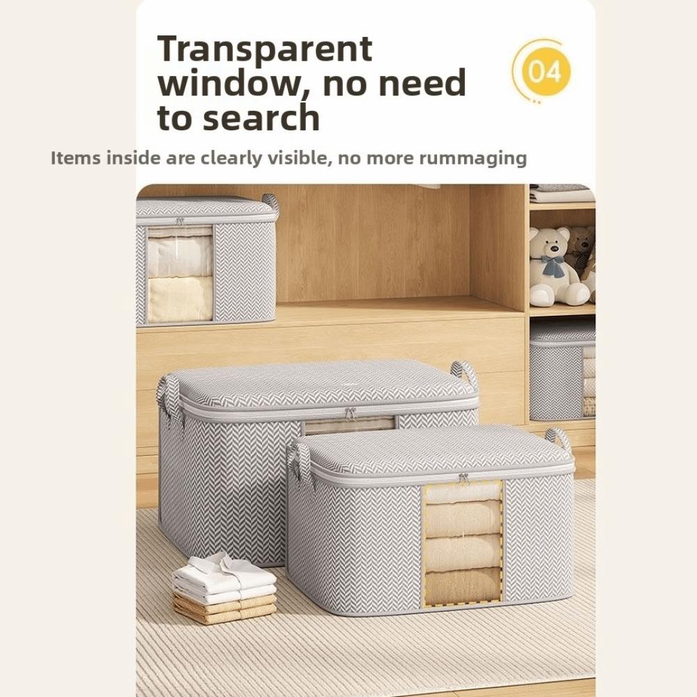 Non-woven Clothes Storage Bag Visible Dustproof Quilt Storage Bag Fishbone Pattern Foldable Storage Box