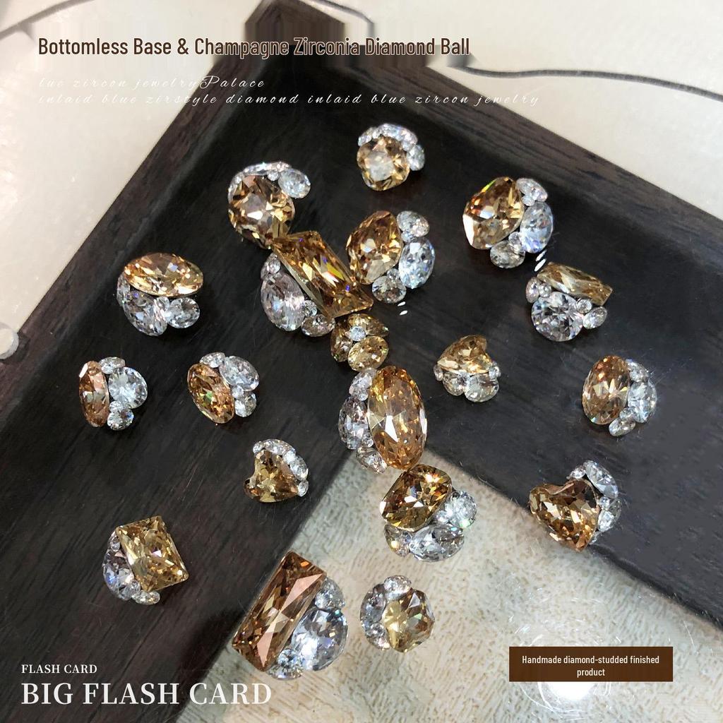 Champagne Bottomless Tray Zircon Nail Art Accessories - Super Flash Heart Dove Egg Stacked Drill Ball.