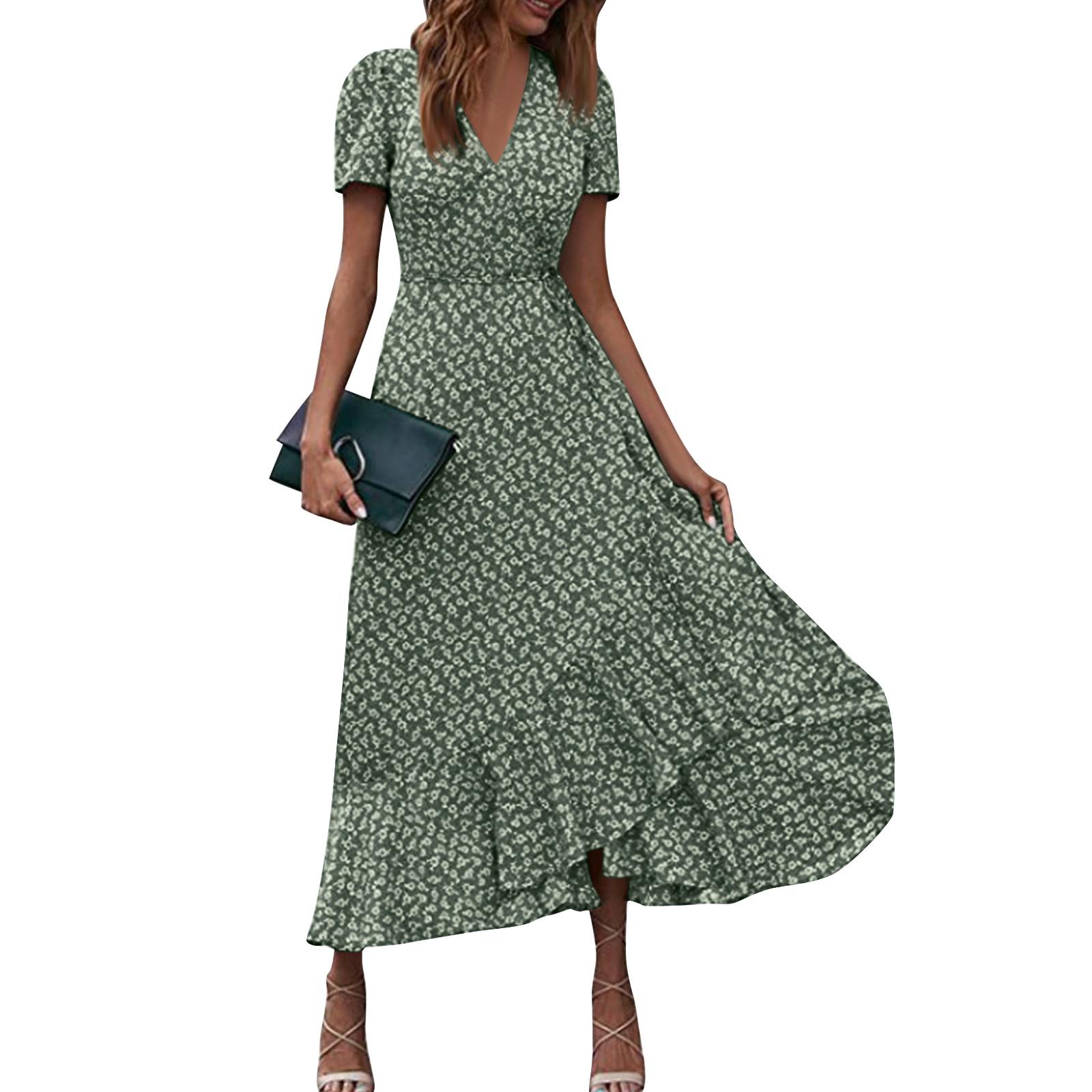 

Женский пуловер со средней талией с V-образным вырезом и принтом, повседневное свободное и тонкое платье темперамента L зелёный