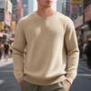 Men's Autumn and Winter Checkered Jacquard Solid Color Long Sleeved Round Neck Sportswear, with Ribbed Collar and Cuffs That Do Not Deform