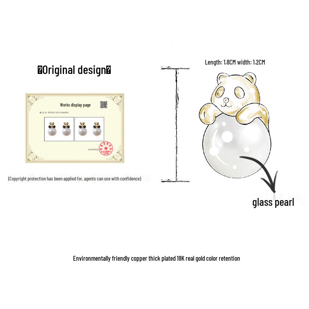 Designer 18k Gold Panda Pearl Stud Earrings: Creative Niche, Luxury Style