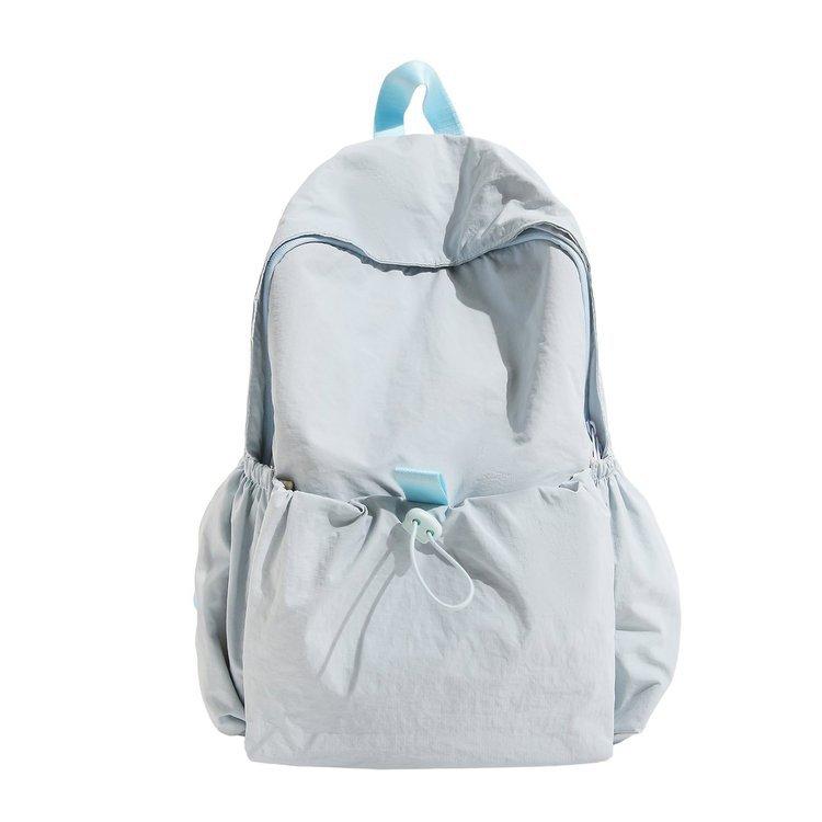 Schoolbag Japanese Solid Color Pleated Nylon Backpack Women's Large Capacity Lightweight Leisure Travel Backpack Women's College Student Computer Bag