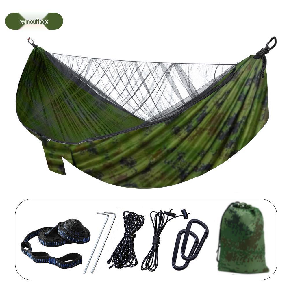 Army Green Mosquito-Proof Quick-Open Camping Hammock, Extended 290x140, Multi-Purpose Outdoor Net Hammock