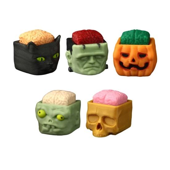 1/5Pcs Halloween Cube Head Figurine Spooky Mini Skull Pumpkin Zombie Black Cat Head Resin Statue Toy Home Office Desktop Decoration Ornament
