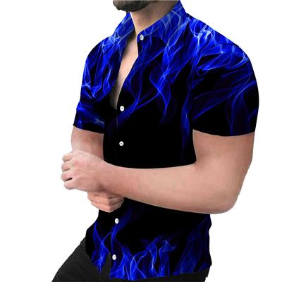 Camicia a maniche corte da uomo, casual, con stampa a fiamma