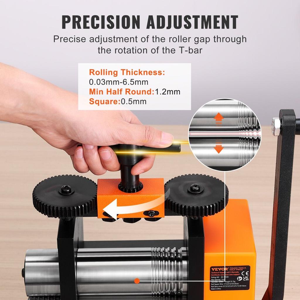 Rolling Mill, 2.95"/75 Mm Jewelry Rolling Mill Machine, 1: 2 Gear Ratio, 3-in-1 Multi-function Rolling Mill, 0.03-6.5mm Press Thickness for Metal